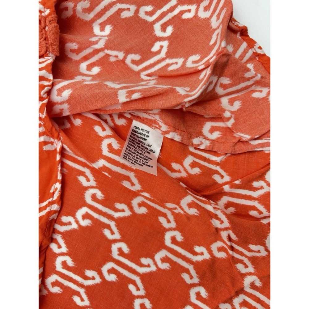 Crown & Ivy Womens XL Orange White Boho Peasant Blouse Tassel Tie 3/4 Sleeve - Picture 5 of 7